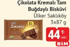 ÜLKER SAKLIKÖY ÇİKOLATA KREMALI TAM BUĞDAYLI BİSKÜVİ 3X87 G